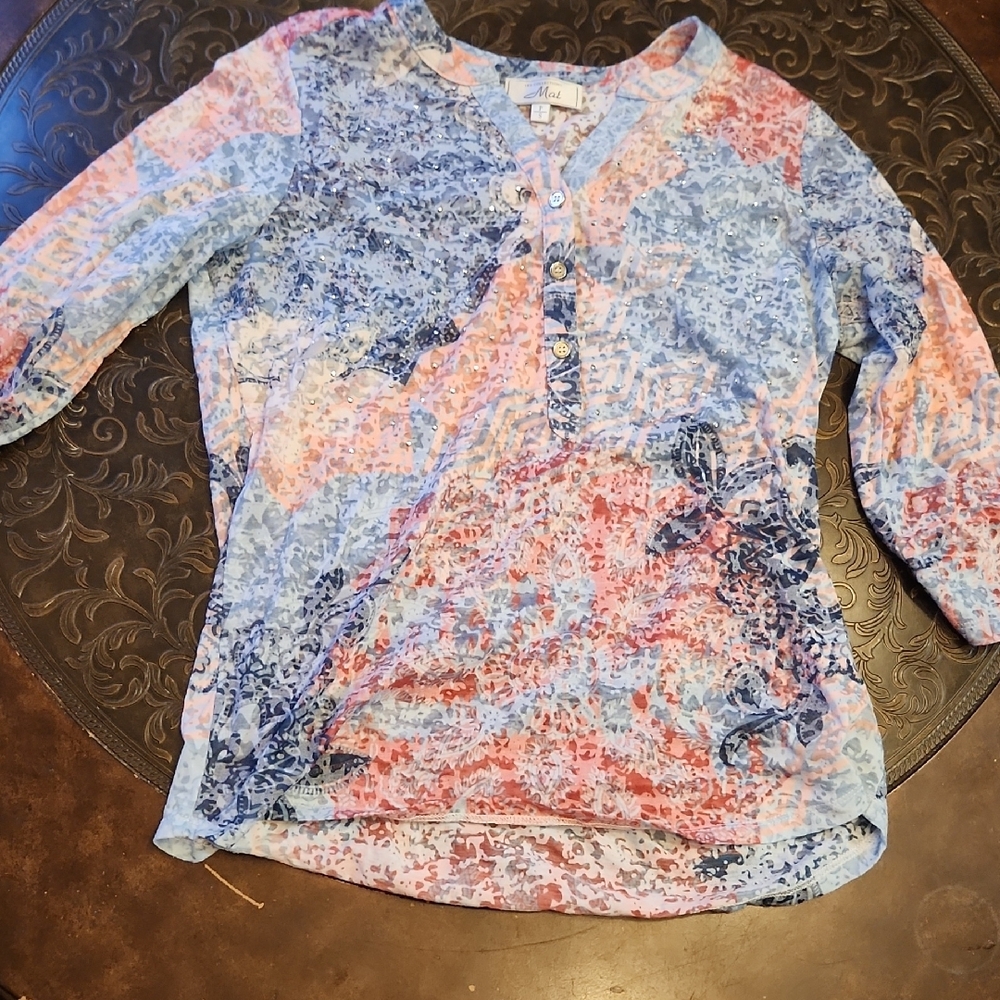Multicolor Button-Up Blouse Sz Sm
